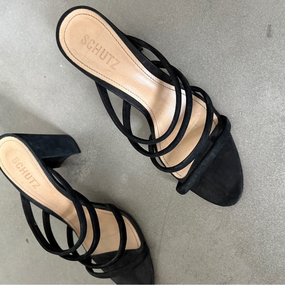 Schutz Black Strappy Women's Heels - Picture 1 of 5